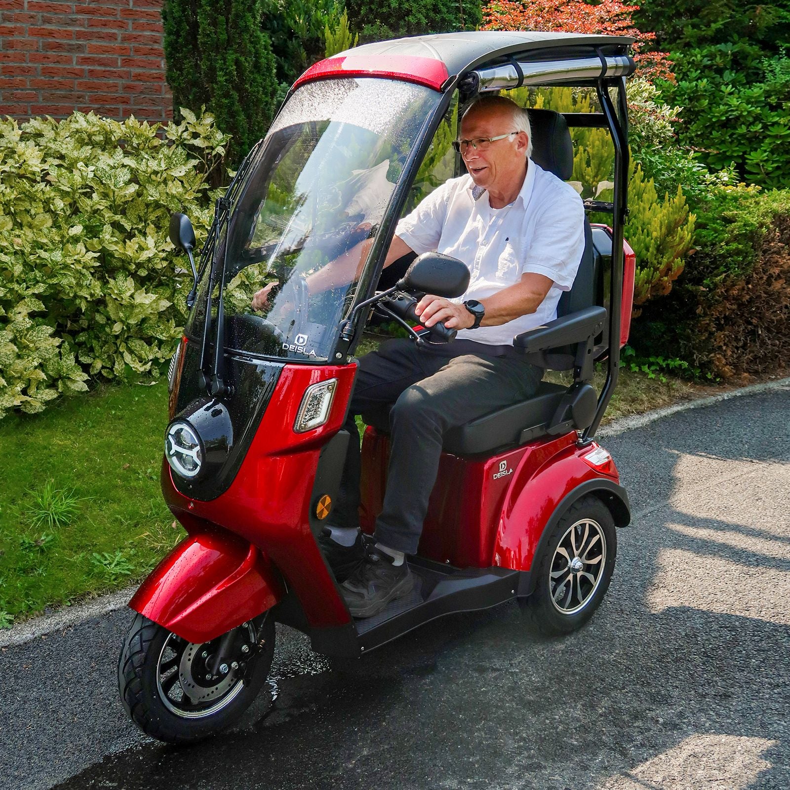 Deisla, Dreirad DS3-15 mit Dach und Wetterschutz, Lithium-Akku, Rot, 15 km/h