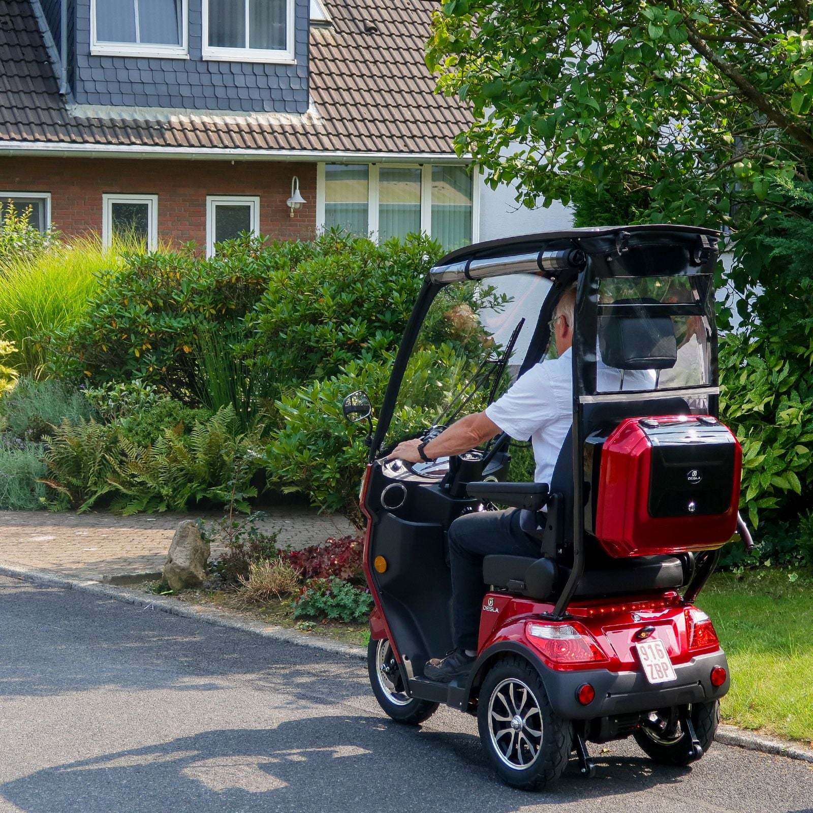 Deisla, Dreirad DS3-15 mit Dach und Wetterschutz, Lithium-Akku, Rot, 15 km/h