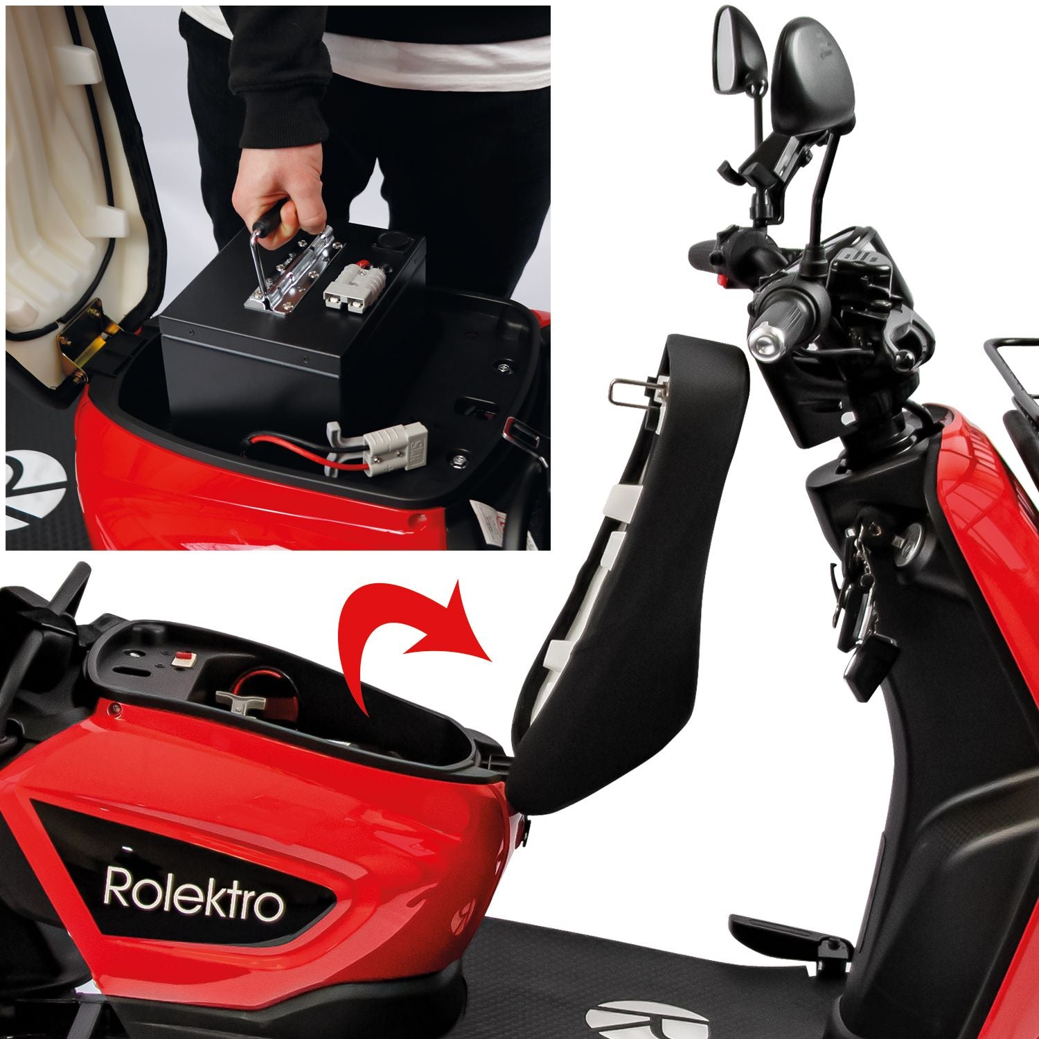 Rolektro E-Carrier 25 V.3 Lithium, Rot, mit XXL-Koffer, 25 km/h