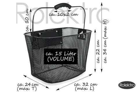 Rolektro Fahrrad Scooter Korb, Vorne mit Halterstange und One-Klick System