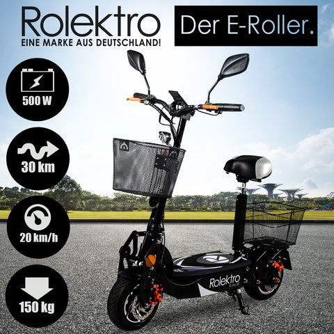 Rolektro, E-Joy 20, Schwarz, 36V-12AH Blei-Gel Akkus, 500 Watt